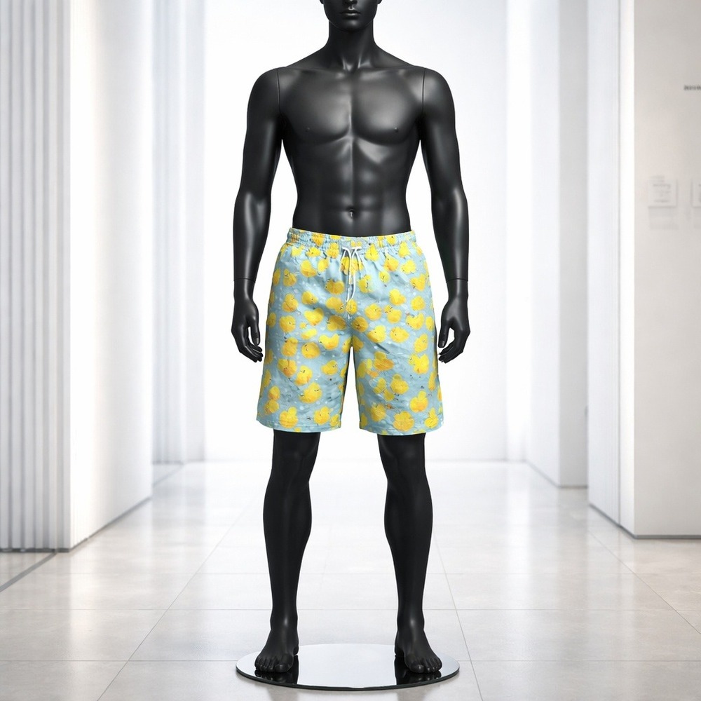 Mens Rubber Duck Print Swim Trunks‎ Light Blue Yellow Size Large Board Shorts